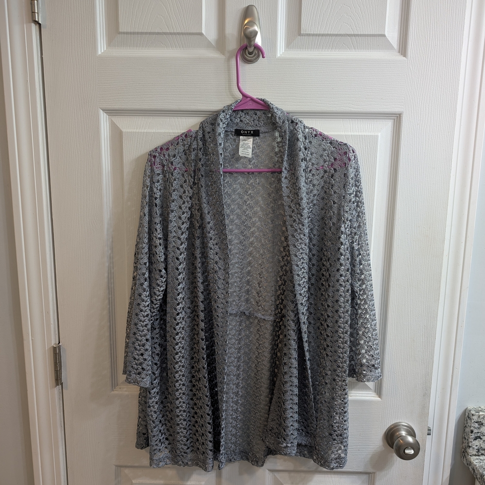 Onyx Apparel Silver Crochet Cardigan 3/4 Sleeve - Size L